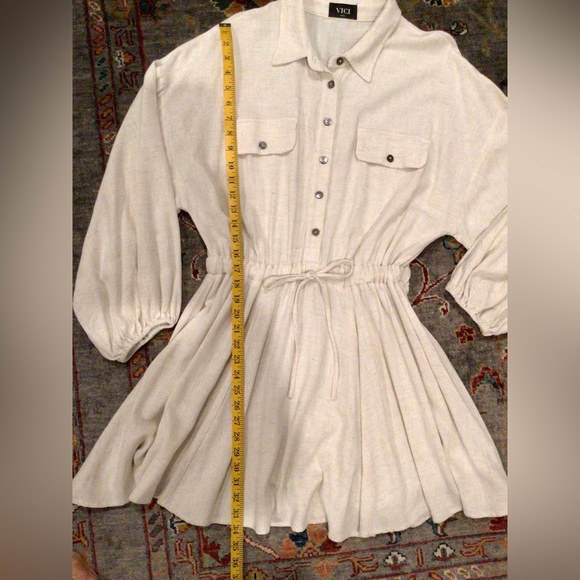 VICI TEXTURED LINEN / RAYON SHIRTWAIST DRESS / FUN & SO CUTE! - Picture 4 of 8